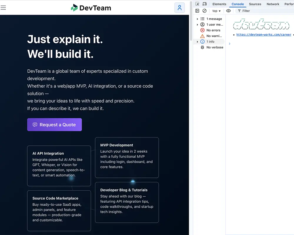 devteam-app.com Chrome DevTools test
